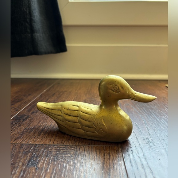 Vintage 7 Inch Brass Duck Mid Century Modern Figurine Statue Decor Hollow - Picture 2 of 7
